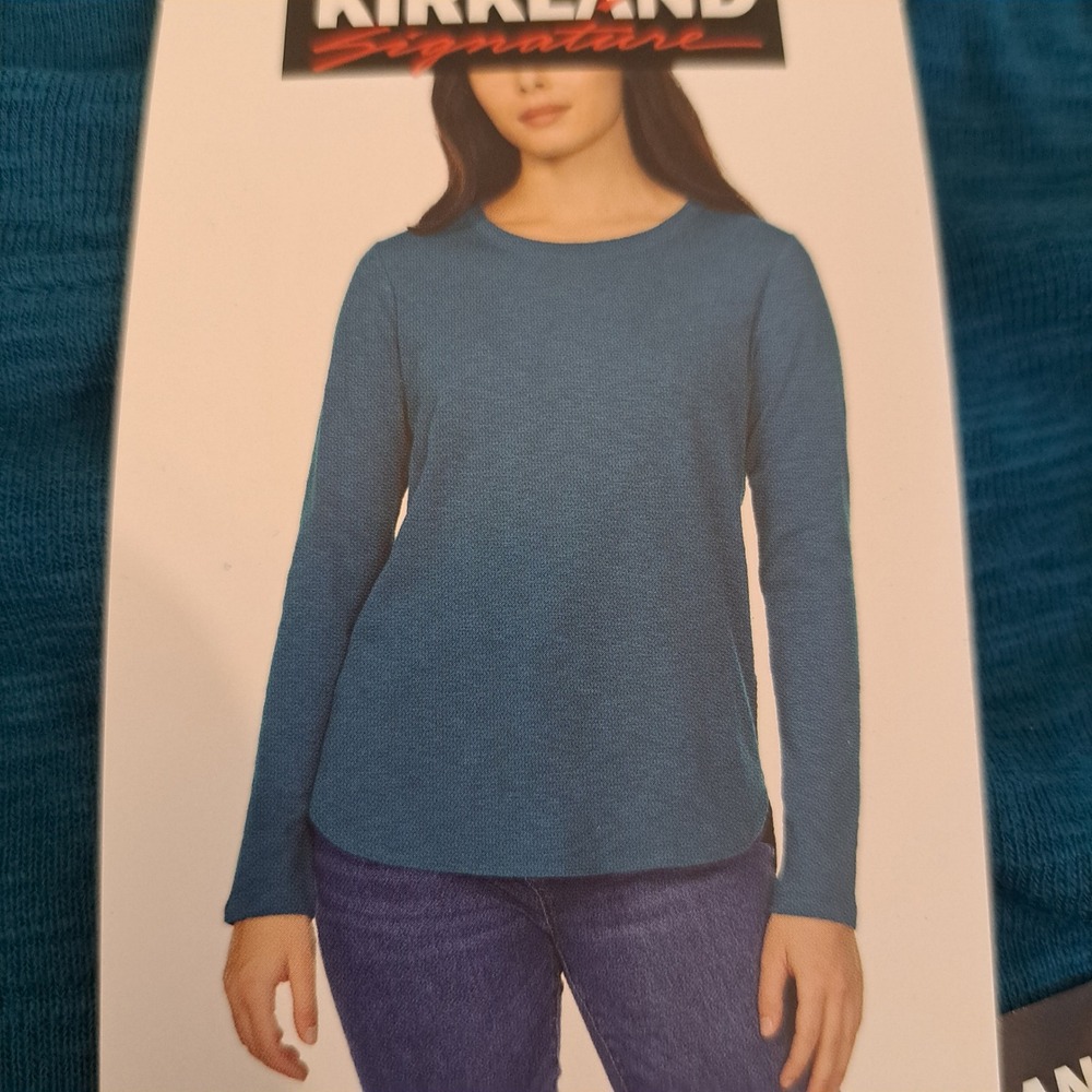 Kirkland Womens Tee L Teal NWT Slub Crewneck Long Sleeve 1772-140